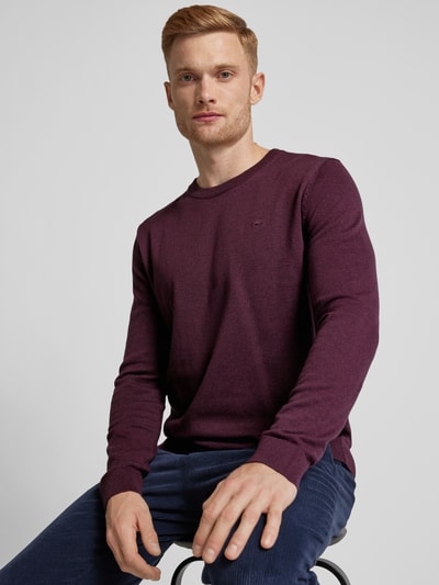 Tom Tailor Strickpullover mit Label-Stitching Modell 'BASIC' Bordeaux 3