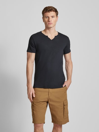 Blend T-shirt in gemêleerde look, model 'NOOS' Zwart - 4