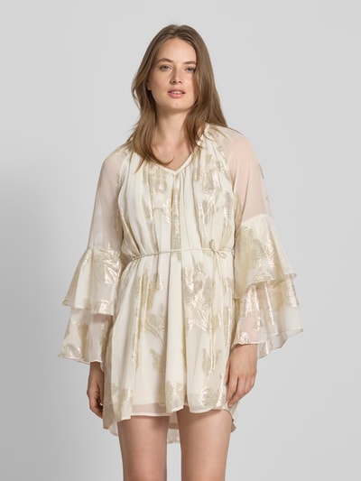 Vero Moda Loose Fit Minikleid mit metallisch glänzendem Muster Modell 'CHILI' Hellgelb 4