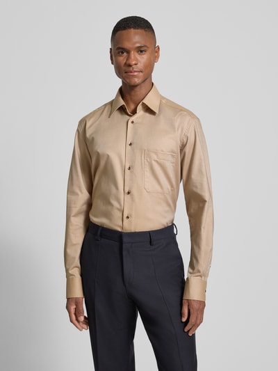 ETERNA Comfort fit zakelijk overhemd van katoen met kentkraag Zand - 4