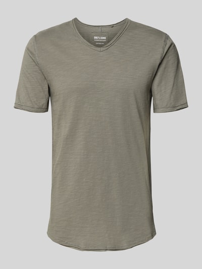 Produktfoto, Regular Fit T-Shirt aus reiner Baumwolle Modell 'BENNE LONGY' von Only & Sons, Optik: Unifarben, V-Ausschnitt, Kurzarm, Rollsaum.