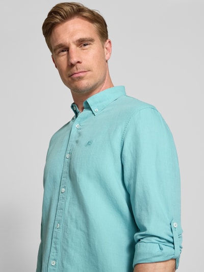 Lerros Regular fit linnen overhemd met button-downkraag Turquoise - 3