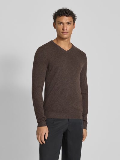 Christian Berg Men Kaschmirpullover mit V-Ausschnitt Schoko Melange 4