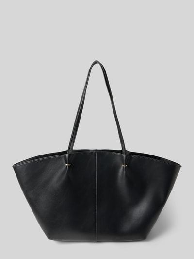 Produktfoto, Tote Bag mit Tragehenkel von Mango aus schwarzem Material-Mix mit Hauptfach, Magnetverschluss, Innenfach mit Reißverschluss, breite Henkel und rechteckige Form.