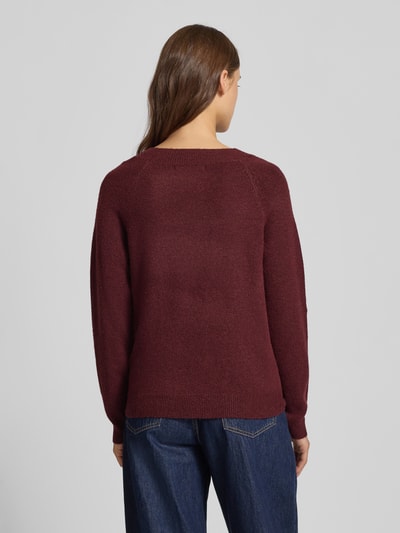 Only Sweter z dzianiny o kroju regular fit z raglanowymi rękawami model ‘RICA’ Bordowy melanż 5