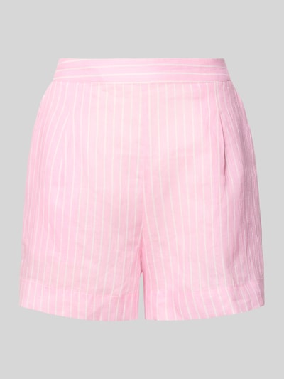 Produktfoto, Regular Fit Leinenshorts aus reinen Leinen Modell 'Amani' von MC2 Saint Barth in zartem Rosa mit weißen Streifen und teilelastischem Bund, Damen Shorts