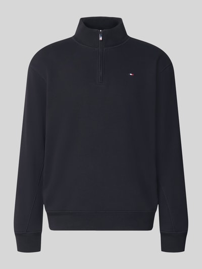 Produktfoto, Troyer mit Logo-Stitching und gerippten Abschlüssen von HECHTER PARIS, Baumwoll-Mix, Regular Fit, Troyer-Kragen, dunkelblau.