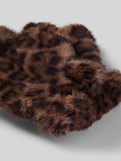 Produktfoto, braun-schwarze Kunstfell-Struktur mit Leopardenmuster, weiche Textur, Handschuhe in Fäustling-Optik mit offener Spitze Modell 'Britamu Fingerless' von Barts, Damen Handschuhe von Barts