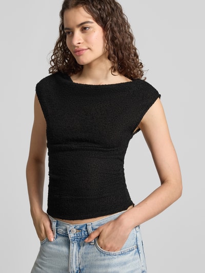 Gina Tricot Top in Bouclé-Optik mit U-Boot-Ausschnitt Black 3