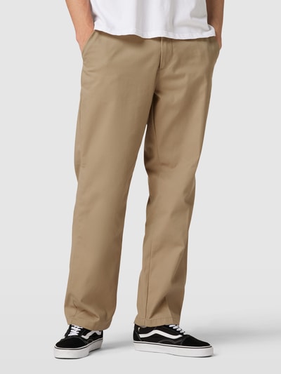 !Solid Chino met labeldetails, model 'Alann' Olijfgroen - 4