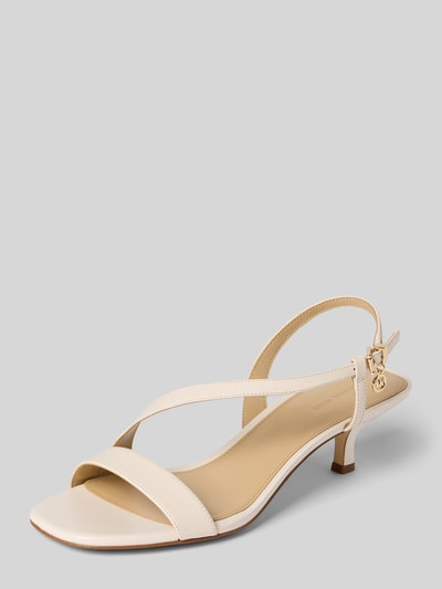Produktfoto, Sandalette aus Leder Modell 'JAIDA KITTEN' von MICHAEL Michael Kors, naturalna skóra, pasek ze sprzączką, aplikacja z logo, obcas szpilka 5 cm, rozmiar 40, kolor kremowy, delikatna faktura, smukły kształt