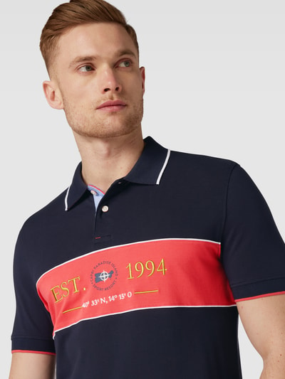 Christian Berg Men Slim Fit Poloshirt mit Stitching-Motiv Marine 3