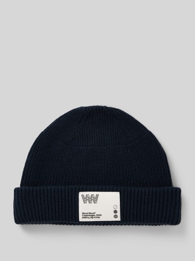 Wood Wood Regular fit muts van wolmix met logopatch, model 'Milo' Marineblauw - 1