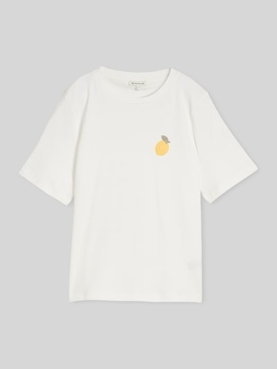 Tom Tailor Regular Fit T-Shirt aus reiner Baumwolle mit Stickerei Offwhite 2