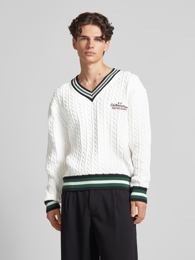 On Vacation Gebreide pullover met kabelpatroon, model 'Retro Italia' Offwhite - 4