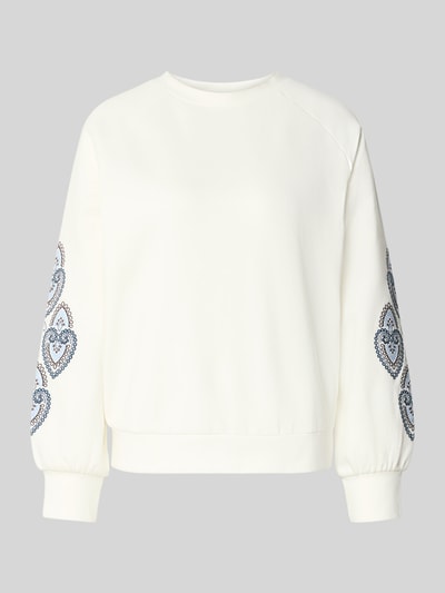Productfoto, Regular Fit Sweatshirt mit Motiv-Stitching van Zero, dames sweatshirt van katoenmix, ronde hals, elastische boorden, wit met blauw patroon