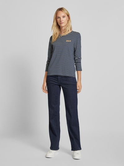 Vero Moda Regular Fit Langarmshirt mit Schriftzug-Stitching Modell 'OYA FRANCIS' Marine 1