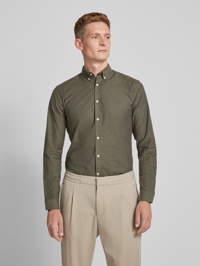 Lindbergh Slim fit vrijetijdsoverhemd met button-downkraag, model 'Oxford' Olijfgroen - 4