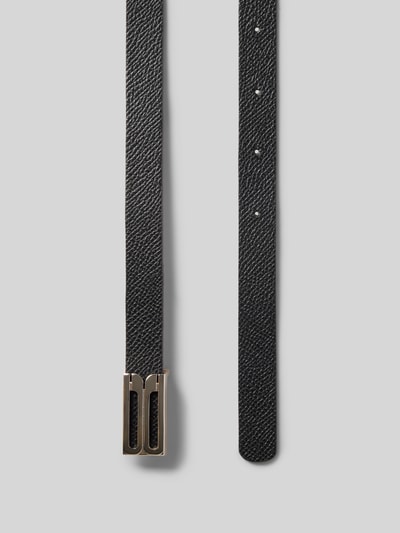 Produktfoto, Gürtel aus echtem Leder Modell 'Dorian' von Victoria Beckham, schwarze Farbe, Strukturmuster, abgerundete Form, 1 cm Breite