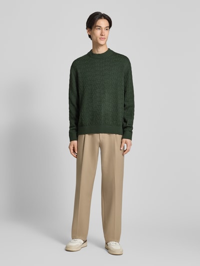 SELECTED HOMME Sweter z dzianiny o kroju regular fit z czystej bawełny model ‘PHILIP’ Ciemnozielony 1