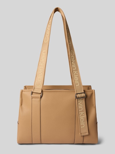 Produktfoto, Shopper aus Baumwoll-Mix von CK Calvin Klein in Beige mit sichtbarer Struktur, dezente Glattleder-Optik, Damen Shopper von CK Calvin Klein