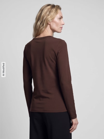 Tom Tailor Regular Fit Langarmshirt aus reiner Baumwolle Dunkelbraun 5