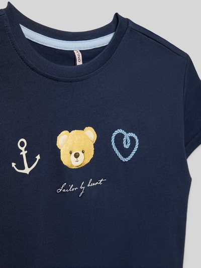 Produktfoto, Regular Fit T-Shirt aus reiner Bio-Baumwolle Modell 'MARINA LIFE' von Only, dunkelblau, Motiv- und Schriftzug-Print, unifarben, kurzarm