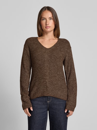 s.Oliver RED LABEL Regular fit gebreide pullover met wol Donkerbruin - 4