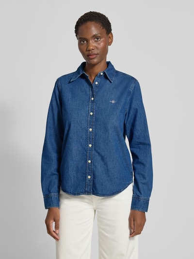 Gant Jeansbluse mit Logo-Stitching und Sportmanschetten Marine Melange 4
