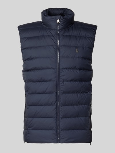 Produktfoto, Regular Fit Daunenweste mit Logo-Stitching von Polo Ralph Lauren in Dunkelblau, Stehkragen, Reißverschluss, Stepp-Optik, unifarben