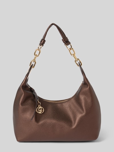 Produktfoto, torebka 'Handtasche in Leder-Optik' od Liu Jo White, brązowa, złote detale, efekt łańcuszka, detal z logo, Główna przegroda z zamkiem błyskawicznym, przegródka wewnętrzna zapinana na zamek błyskawiczny, Szerokość w rozmiarze 1: 28 cm, Długość w rozmiarze 1: 28 cm, Głębokość w rozmiarze 1: 10 cm, Długość paska na ramię w rozmiarze 1: 36 cm