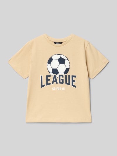 Produktfoto, Regular Fit T-Shirt mit Motiv-Print von Mayoral, beige, Motiv-Print mit Fußball, reine Baumwolle, Rundhalsausschnitt, Rückenlänge bei Größe 116 45 cm