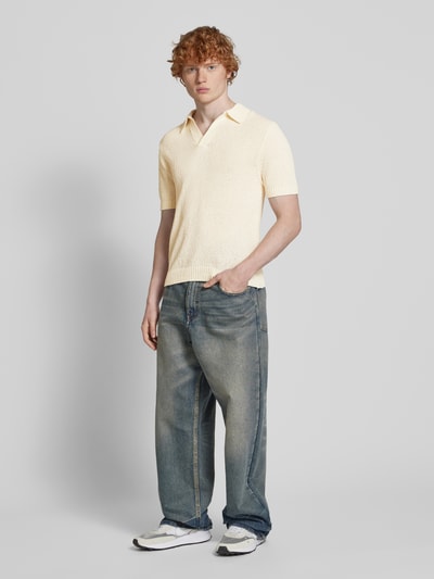 REVIEW Gebreid shirt met polokraag en V-hals Ecru - 1