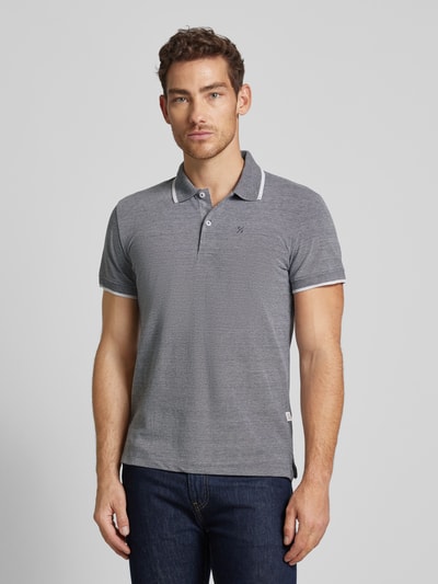 Casual Friday Slim fit poloshirt met logostitching, model 'TRISTAN' Marineblauw gemêleerd - 4