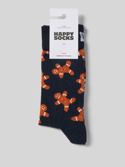 Happy Socks Socken im Allover-Look Modell 'Gingerbread Man' Dunkelblau 3