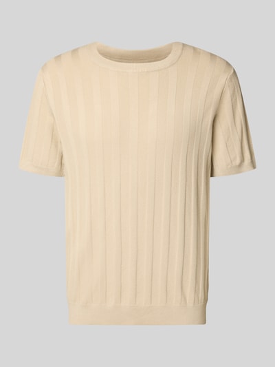 Productfoto, Strickshirt aus Viskose-Mix met ronde hals van Lindbergh, regular fit, ribstructuur, beige kleur, herenmode