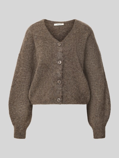 Produktfoto, Strickjacke aus Woll-Mohair-Mix Modell 'debbie' von Gestuz in Braun mit V-Ausschnitt, grob gestrickt, lockere Passform