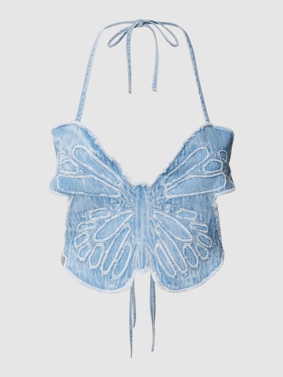 REVIEW Top krótki w kształcie motyla w stylu Y2K z denimu Jasnoniebieski 2