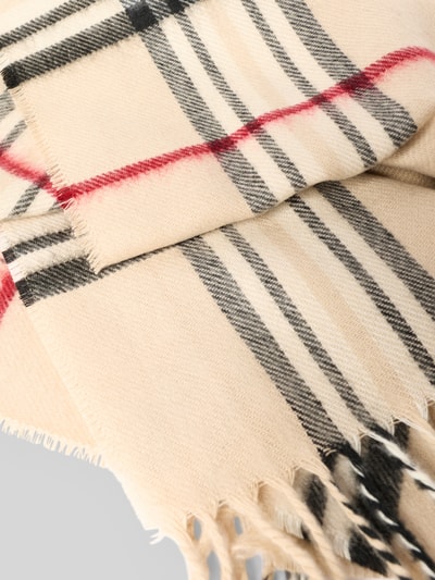 Produktfoto, Schal mit Kordel-Abschluss Modell 'Karo' von FRAAS in gewebter Optik, beige mit Karomuster, rechteckig, Detailaufnahme