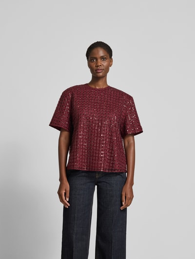 ROTATE T-Shirt mit Paillettenbesatz Bordeaux 4