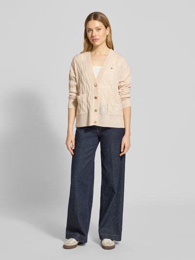 Tommy Hilfiger Oversized gebreid jack van pure wol Ecru - 1