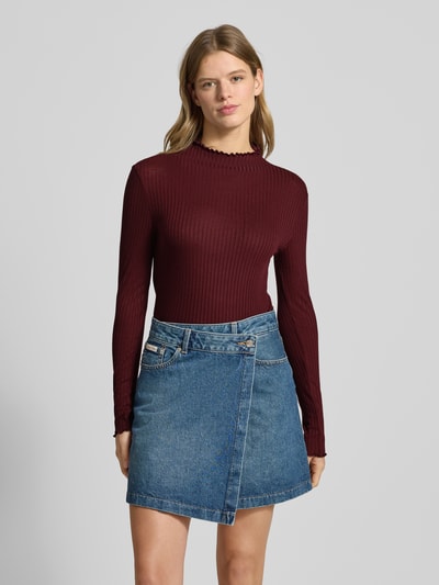 Marc O'Polo DENIM Bluzka z długim rękawem o kroju slim fit z mieszanki lyocellu  Bordowy 4