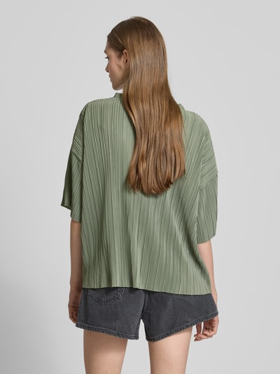 Only Boxy fit T-shirt met plissés, model 'RAVENNA' Rietgroen - 5