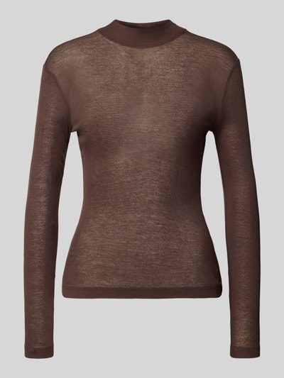 OPUS Langarmshirt aus Viskose-Wolle-Mix Dunkelbraun 1