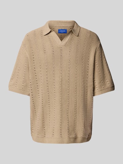 Jack & Jones Relaxed Fit Poloshirt mit Lochmuster Modell 'PAROS' Offwhite Melange 2