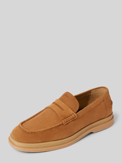 HUGO Lederloafers mit Label-Details Modell 'Chaol' Cognac 1