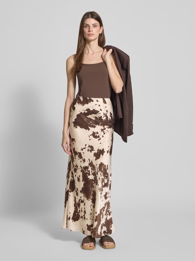 Neo Noir Maxirock im Allover-Look mit elastischem Bund Dunkelbraun 1