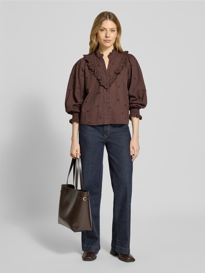 Neo Noir Regular Fit Bluse mit Rüschenbesatz Modell 'Degas' Dunkelbraun 1