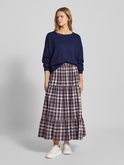 Review Gebreide pullover met diepe boothals Donkerblauw gemêleerd - 1