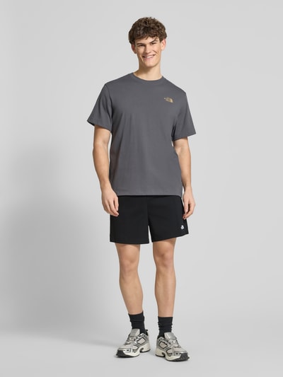 Männermodel trägt Regular Fit Shorts mit Gürtel Modell 'Pathfinder' von The North Face in Schwarz, Material-Mix, Ganzkörperansicht von vorne.